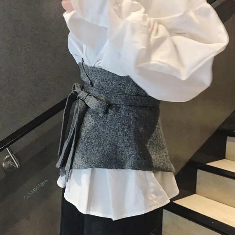 Fashion Corset Belt For Women Solid Drawstring Grey Korea Cummerbunds Irregular Casual Wid Female 240326