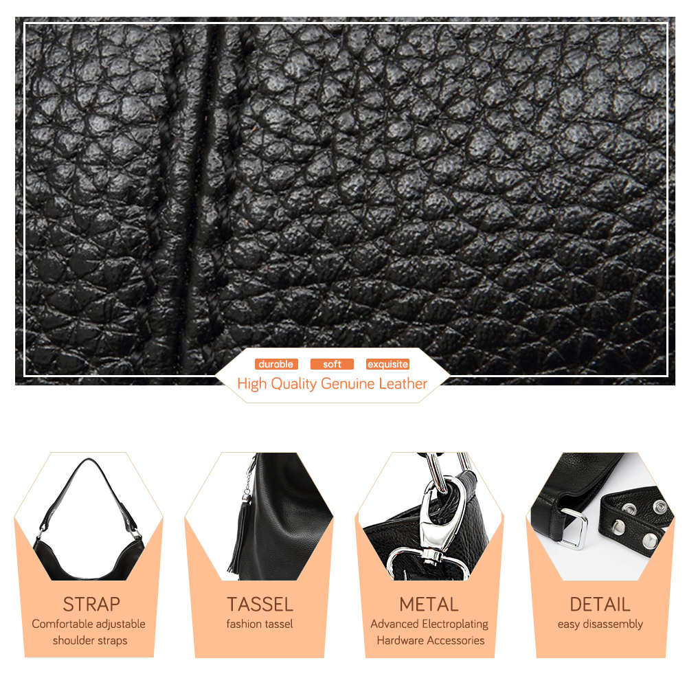 Casual Women's Tassel Versatile Large Capacity Hobo Bag Made Of Soft Cow Leather Black Grey Designer Satchel Genuine Leather Zipper Style BagVoya