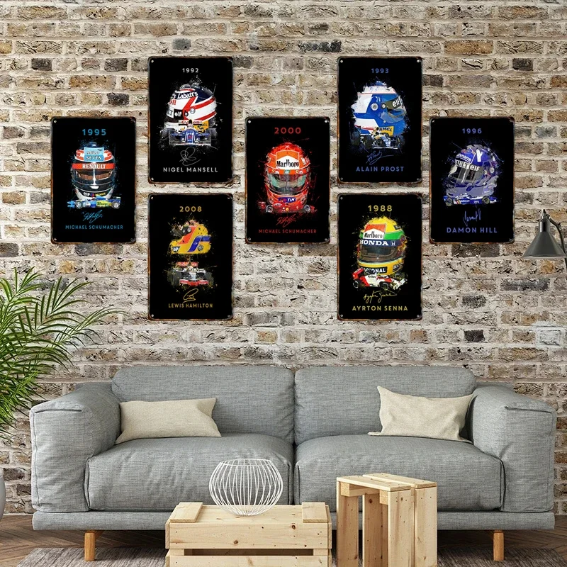 Formula 1 Racing Helmets Metal Poster Decorative Sign Tin Painting Plaque Home Garage Club Man Cave Wall Art Decor Gift
