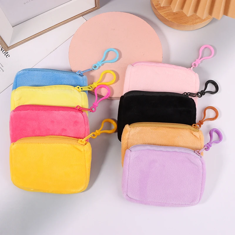 Color Candy Plush Cute Coin Purse Women Minimalist Square Change Pouch Wallet Headphone Bag Key Holder smile