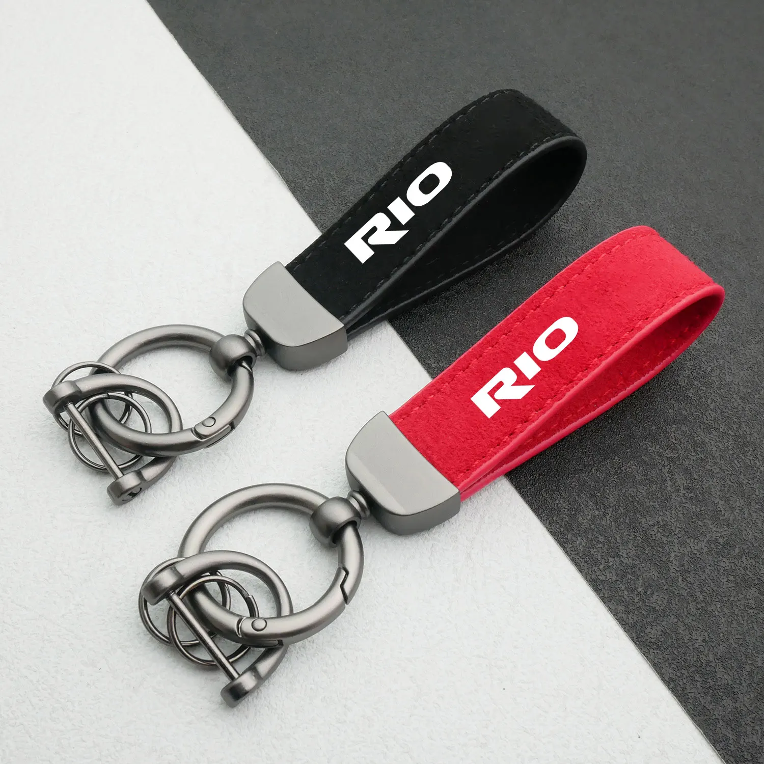 High-Grade Leather Suede Keychain Car new Sport Key Ring With Horseshoe Buckle For 2025 Kia Rio Styling Accessories