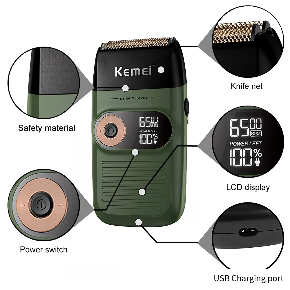 Original Kemei Powerful Barber Pro Electric Shaver For Men Hair Beard Electric Razor Balds Head Shaving Machine Finishing Fades