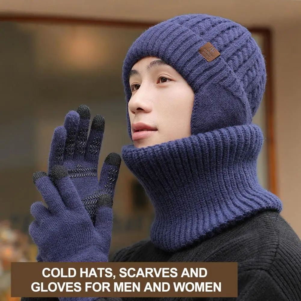 Hat Screen Skull Touch Mittens Circle ddmysmile Scarves 3Pcs Winter Fleece Lining Hat Scarf Gloves Set For Men Women Touch Screen Mittens Smile