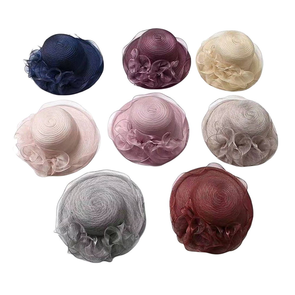 Wedding Women Sun Flower Hats Lady Wide Brim Summer Hat forParty Evening Church Holidays Accessories smile