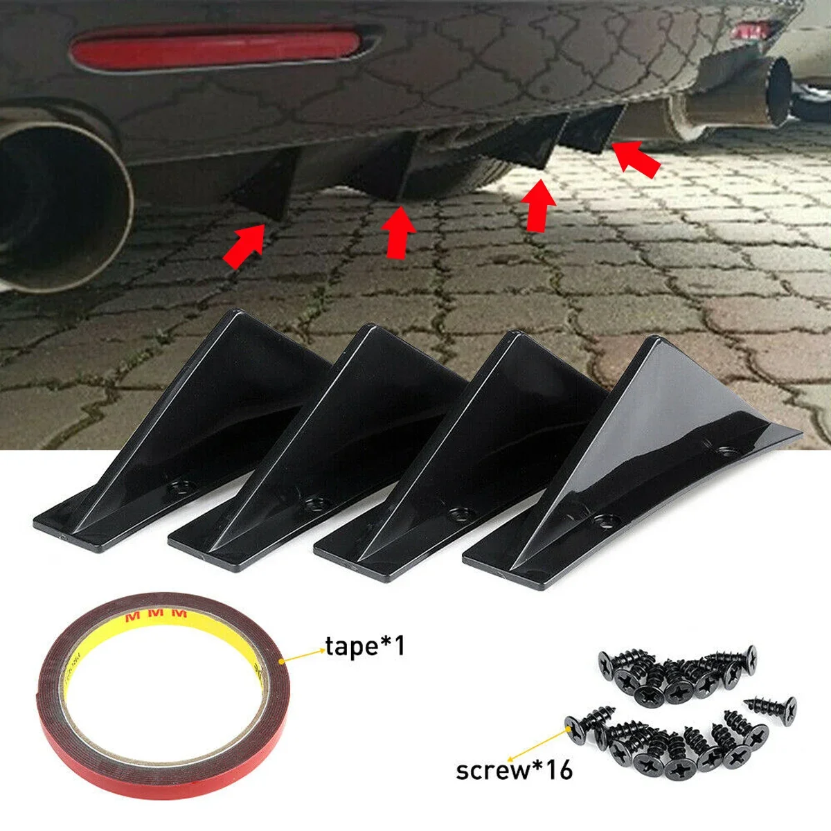 Wing Triangle Universal Shark Rear Bumper Diffuser for Audi A3 A4 B6 B8 B7 B5 B9 A6 C5 C6 C7 A5 Q5 Q7 8P 8V 8L Car Accessories smile