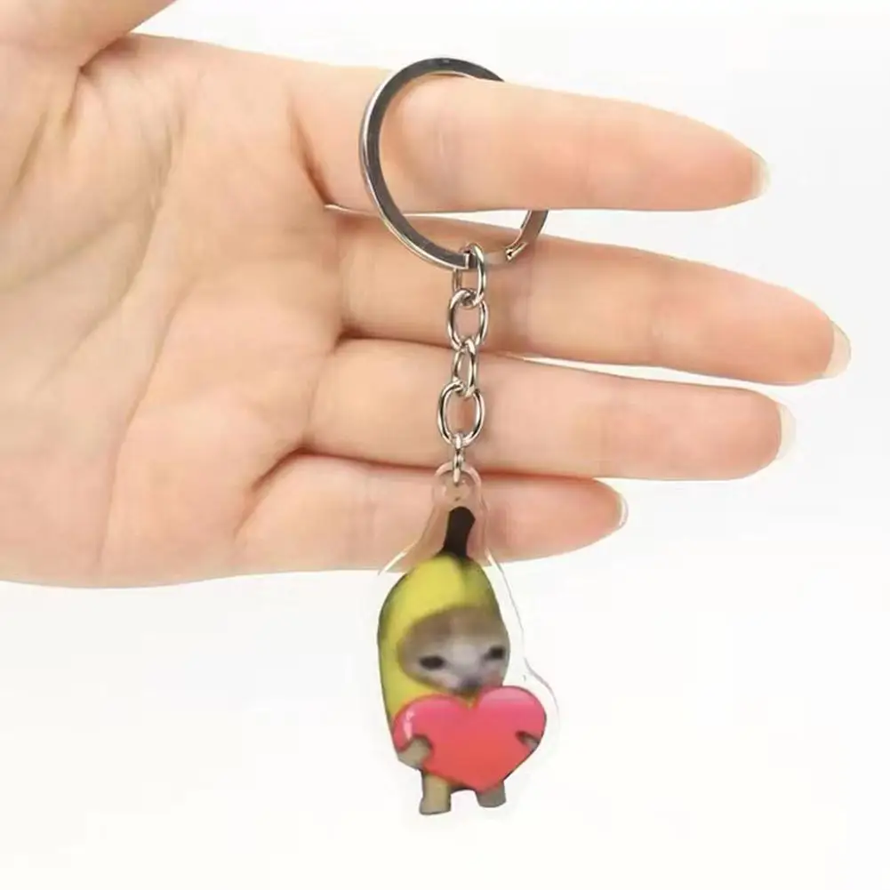 Cute Cat Mini Banana Meme Keychain Set Girl Students Funny Happy Love Bread Black Cat Keyrings Small Pendant Phone Chain Jewelry smile