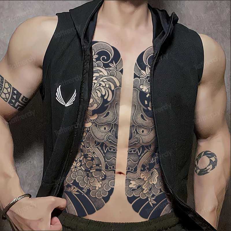 Full back chest herbal juice ink semi permanent tattoo sticker 7-15 days long temporary fake tattoo totem for men adults W241109