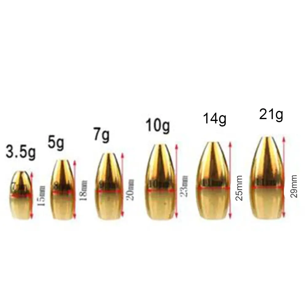 3.5/5/7/10/14/21g Brass Copper Line Sinkers Hook Connector Flipping/Worm Weights Fishing Bullet Shape Lead fall Accessories
