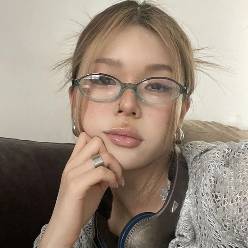 e Oval Women Glasses Y K Retro Japanese and Korean Girls Red Green Frame Glass Eyewear Decorative Computer Anti blue Eyeglasses
