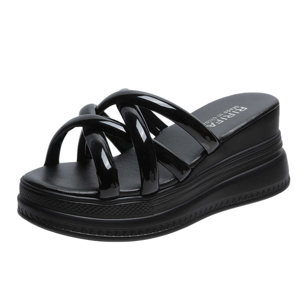 Great to Wear~poe for Women's 2024 Summer New Matsuke Bottom One Line Fish Mouth Student Street Shooting High Heel Slippers ddmythur