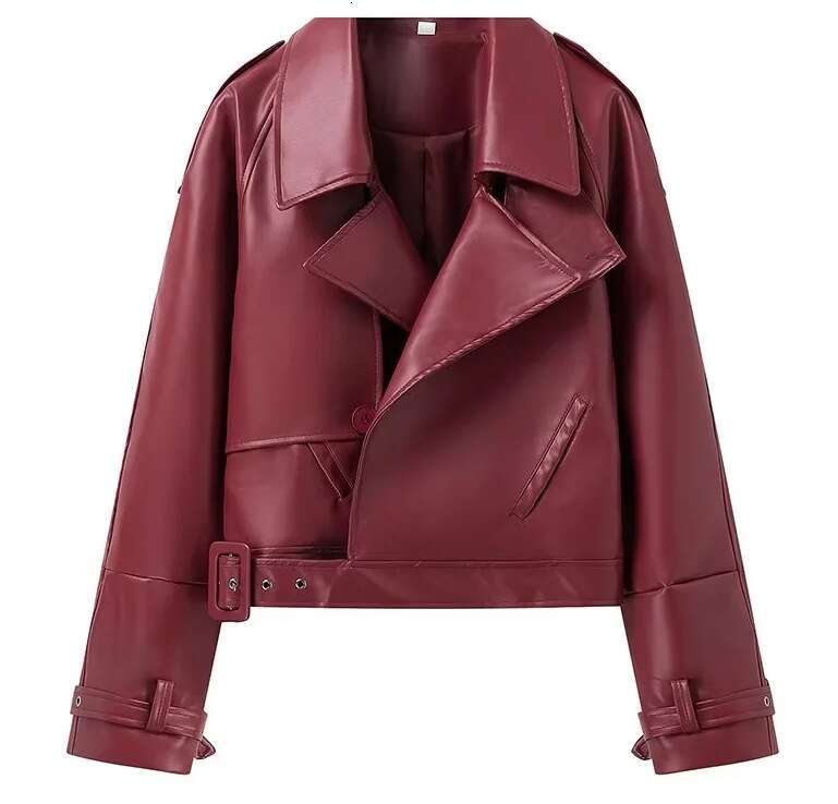 shanshi leather jacket women Women's autumn/winter fashion show silhouette shoulder motorcycle style lapel leather jacket