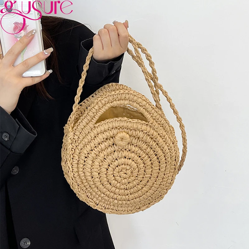 Straw Bags Summer Gusure For Women Handmade Woven Beach Bag Raffia Small Purse and Handbags Ladies Travel Shoulder Crossbody Bag smile