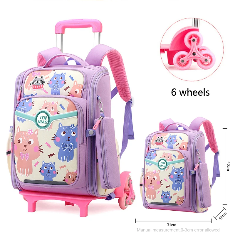 With Waterproof Backpack School 6 Wheels Removable Children School Bags For Boys Girls Kids Trolley Schoolbag Lage Book Bags smile