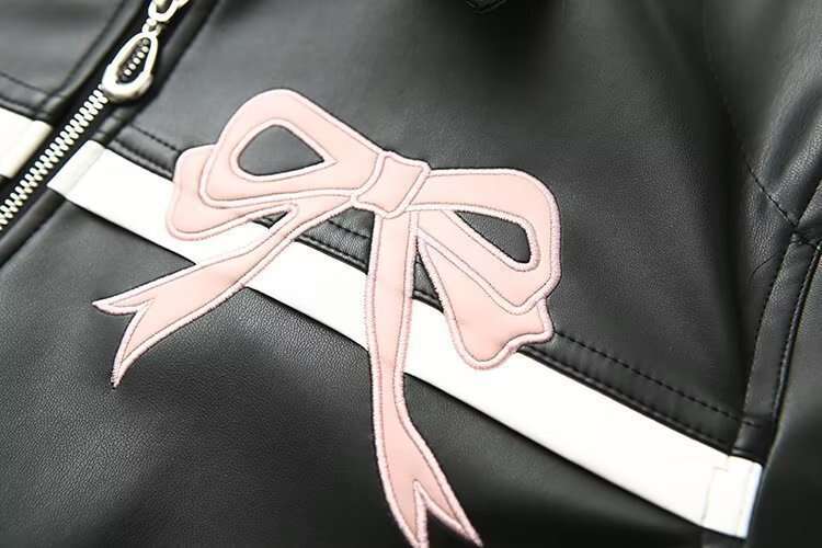 shanshi leather jacket women Spring New Women's Clothing Sweet Cool Bow Black Leather Jacket for Women