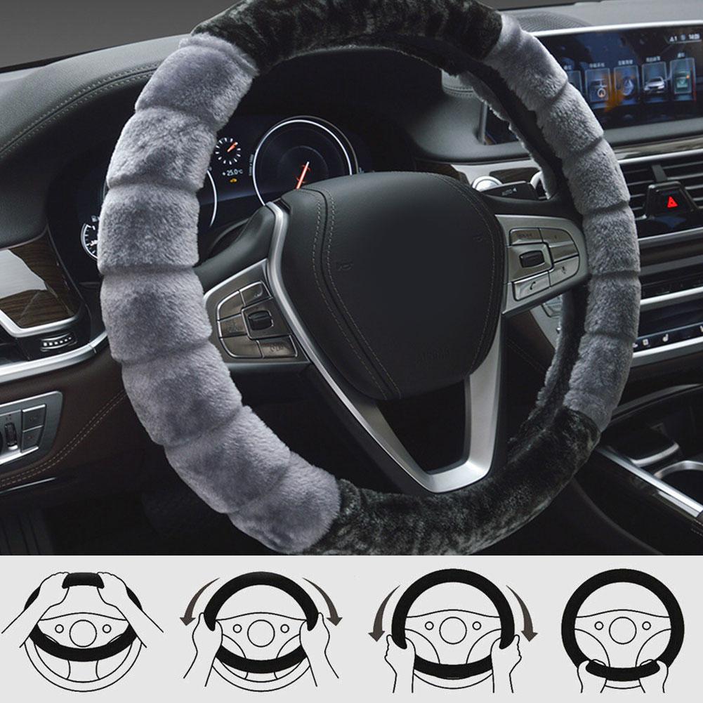 Universal Winter Super Soft Plush Car Steering Wheel Warm Faux Auto Fur Steering-Wheel On 37/38cm The Cover Handlebar W8S1