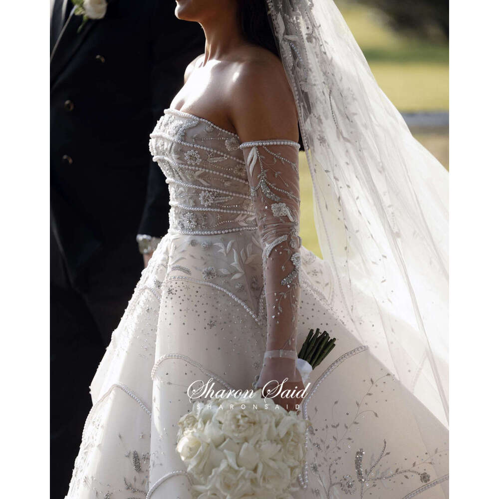 Arabic Sharon Said Strapless Dubai Wedding Dresses Long Sleeves Vestido De Novia Elegant Women Bridal Gowns Sw021
