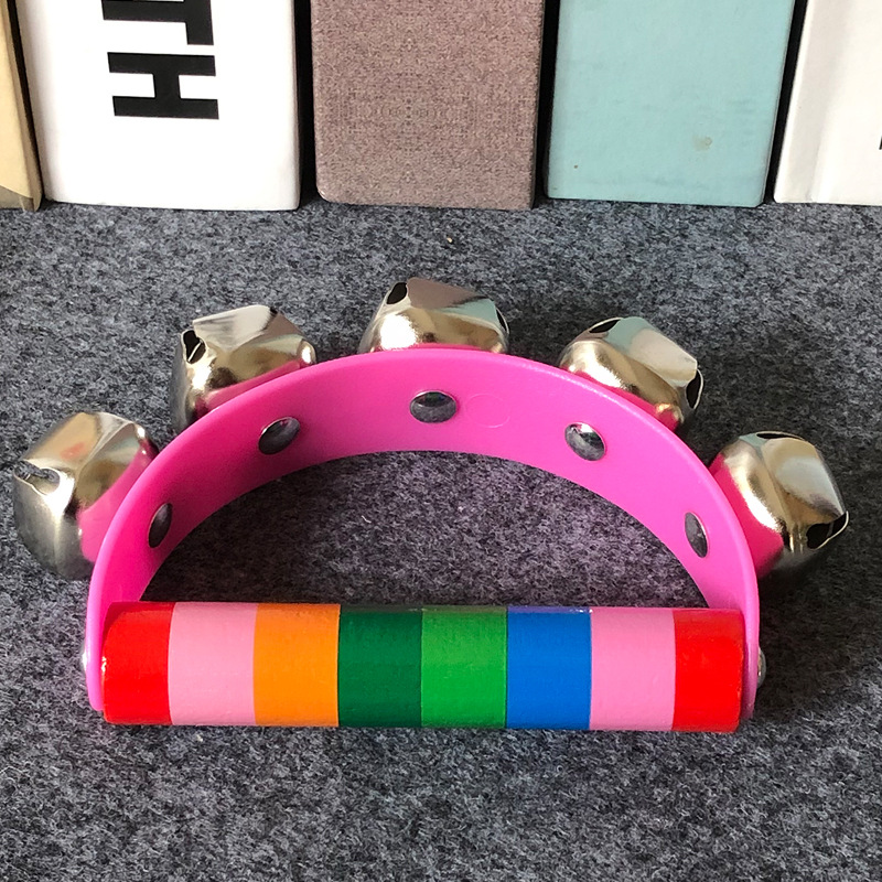 Children's Early Educational Toys Musical Instrument Semicircle Hand Rattle Grip Colorful Wooden Handbell Leather Five Bells