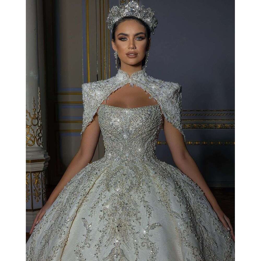 Pearls Ball Urious Gowns Lace Rhies Beaded Wedding Dress Custom Made Sleeveless Embroidery Vestido De Novia