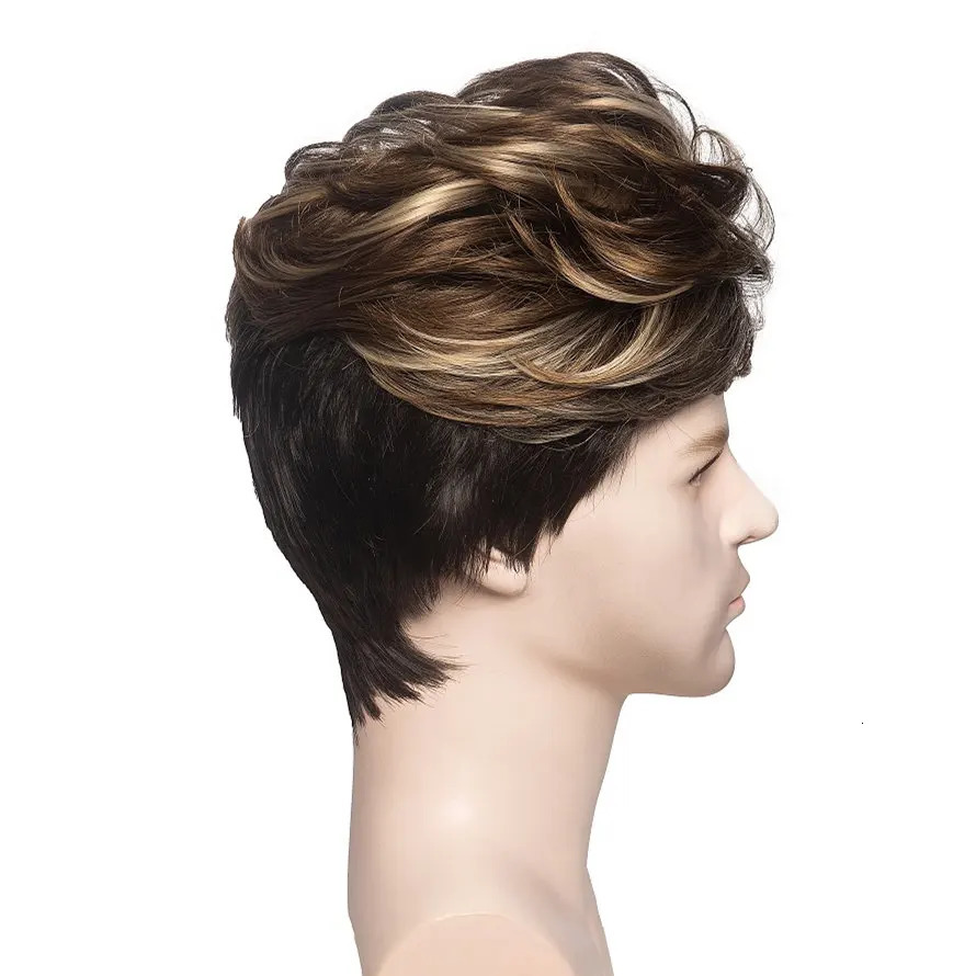 OUCEY Synthetic Wig for Male Short Mens Wig Smooth Natural Wigs for Men Straight Hair Black Ombre Grey Pixie Cut Wigs Men 241108