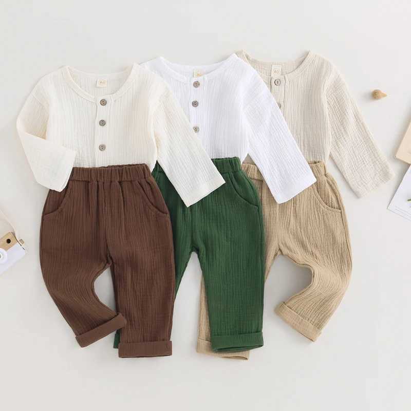 Clothing Sets 2023 Kids Outfits 2 Pcs Linen Cotton Infant Baby Boys Clothing Sets Newborn Top T-Shirt+Solid Color Pants Children Suit