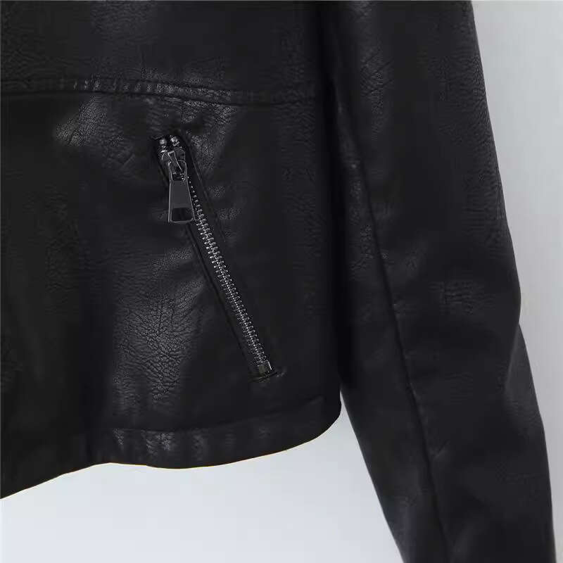 shanshi leather jacket women Hooded loose jacket spring and autumn coat women's PU washed leather motorcycle top
