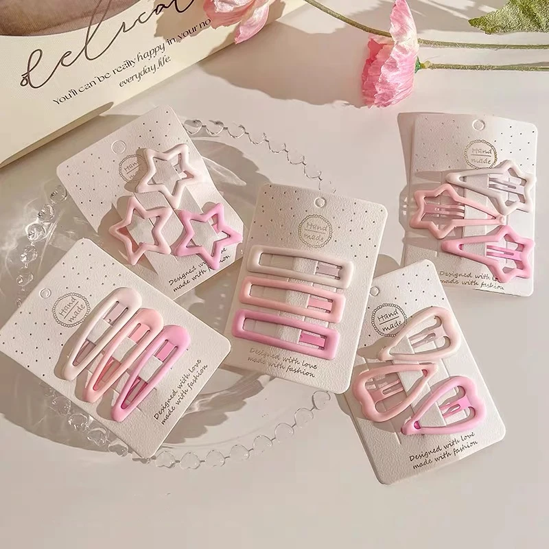 Hairpins Children 3Pcs Girls Pink Star Bb Hair Clips Pin Mini Korean Style Frosted Candy Color ddmysmile Kid Snap Ornaments Accessories Smile