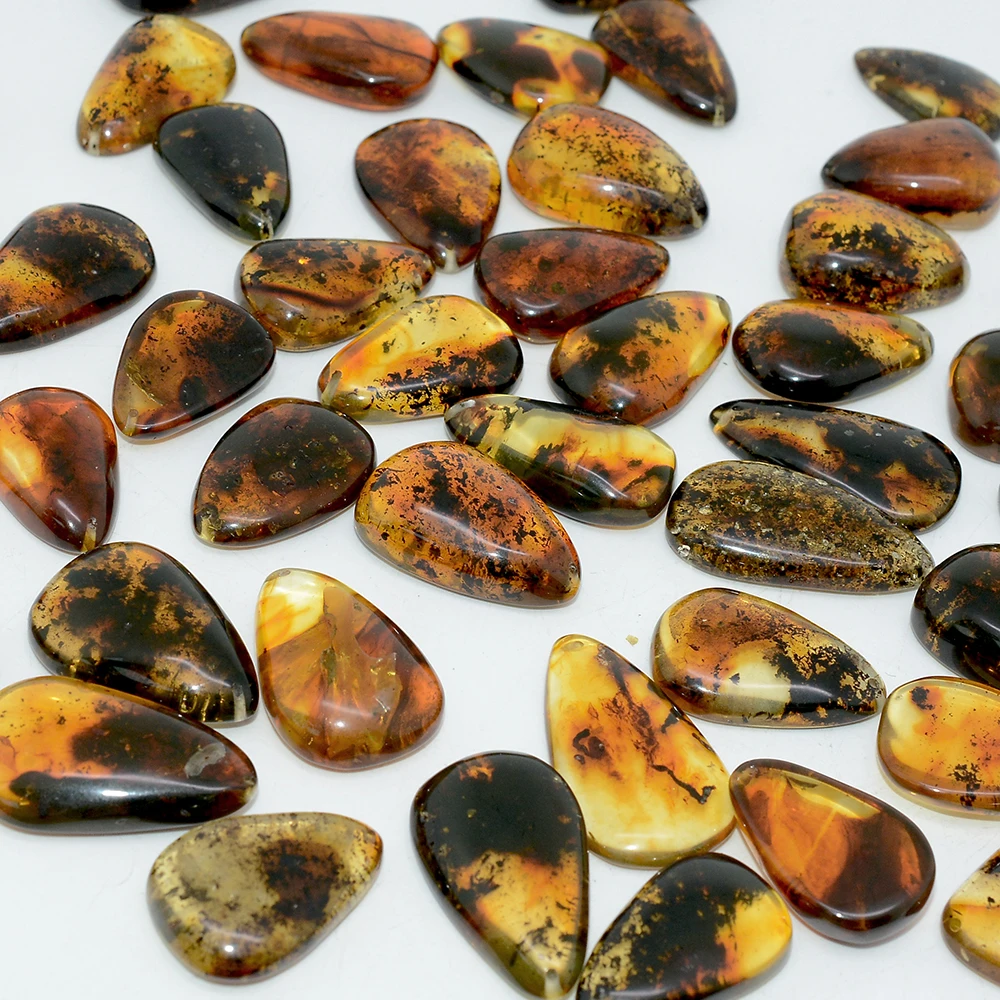 Natural Baltic Amber With Fossilized Plant Irregular Waterdrop Pendant Rought Size 25mm-35mm