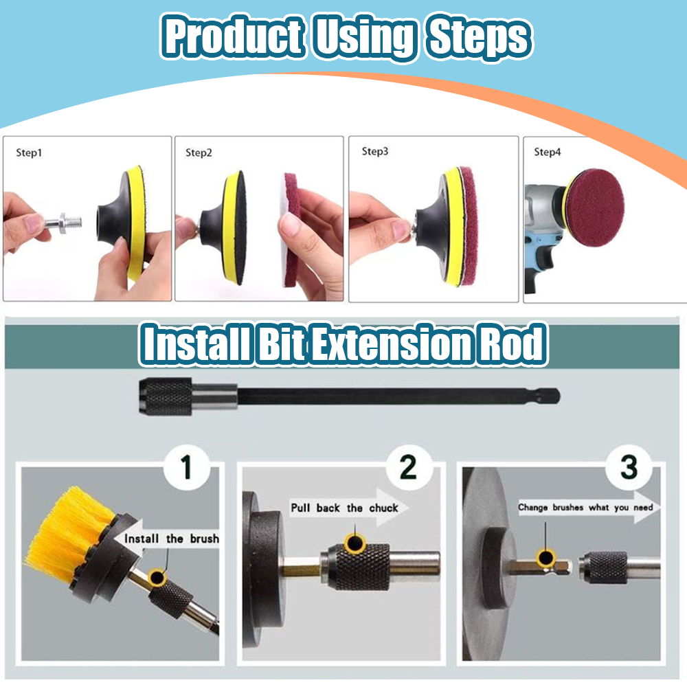 2/3.5/4/5'' Car Cleaning Brush Drill-brush Power Cleaning Brush Set Car Polisher Sponge Electric Home Tile Cleaning Brush Tools