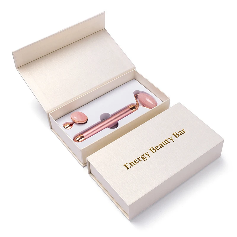 2 in 1 Electric Vibrating Natural Rose Quartz Jade Roller Face Lifting Crystal Jade Stone Facial Roller Beauty Massage Tool