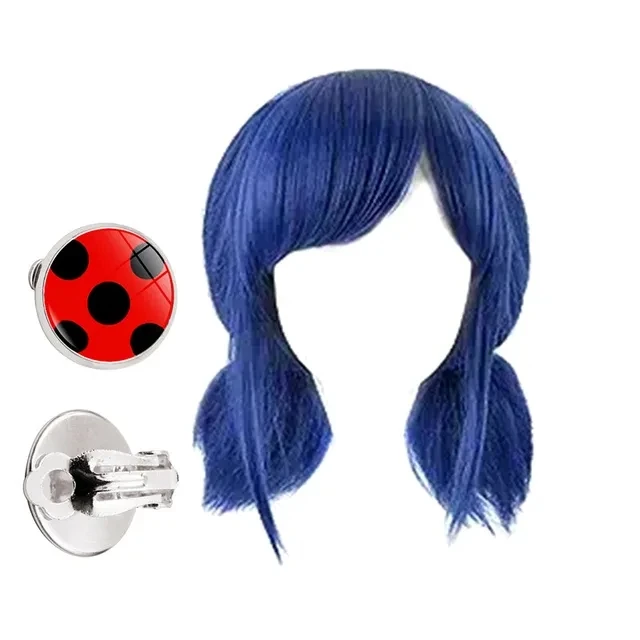 cbd Cosplay Girl Blue Wig for Halloween Costume Short Wigs Women Unique Style Anime Earrings s