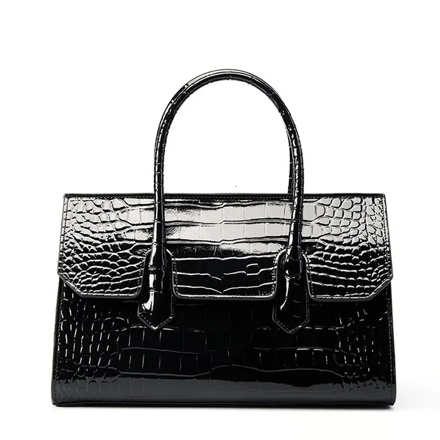 Leisure Fashion All-Match Wine Red Large Tote Glossy Hard Patent Cow Leather Women Handbag Business Office Shoulder Bag Patent Leather Cover Style Bag