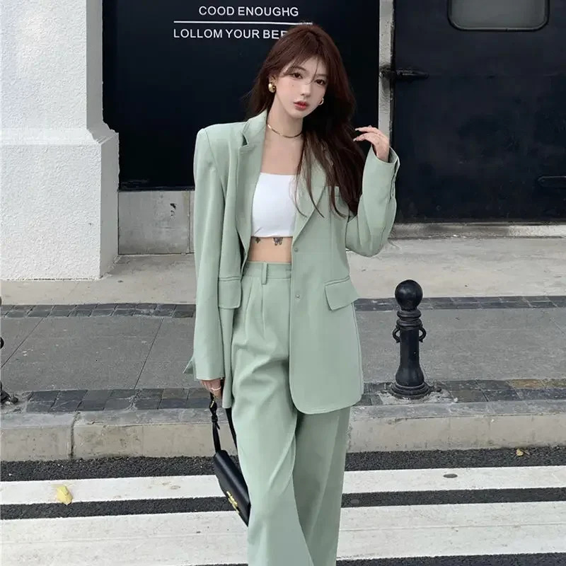 Blazer and Two Pieces Sets Pants for Woman Green Trousers Suits Outfits Baggy Womens 2 Pant Set Wholesale Free Delivery Tailor 240329