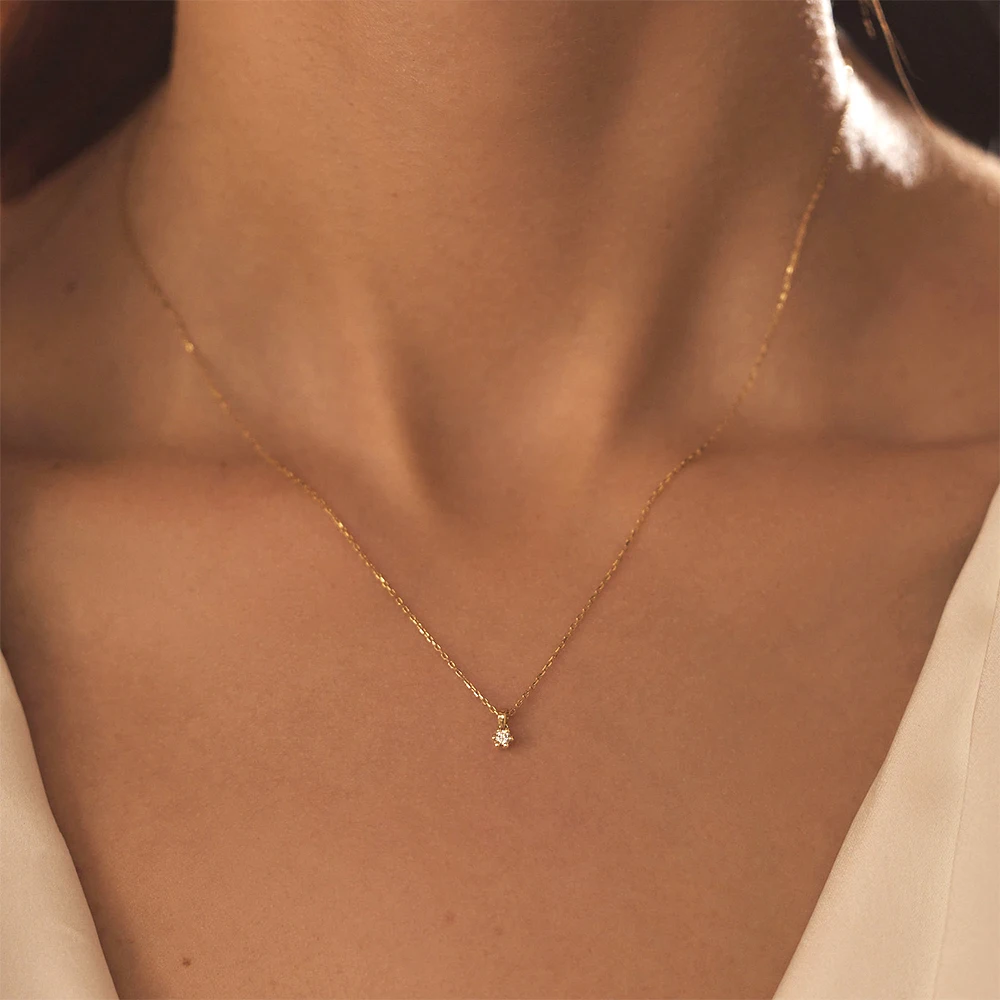 Sier ROXI Sterling S 2.5/3/3.5mm Classic Wedding Gift Single Cubic Zirconia Pendant Necklace For Bride Lover Neck Chain smile