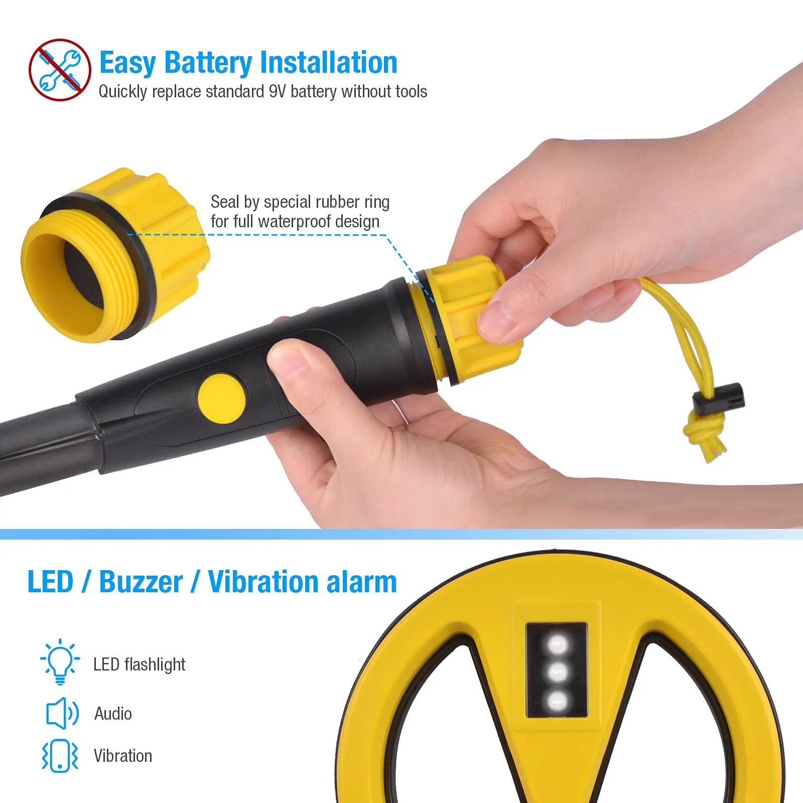 Fully Waterproof Underwater Metal Detector MD-780 for Kids and Adults Diving Mini Handheld Pinpointer Probe with LED