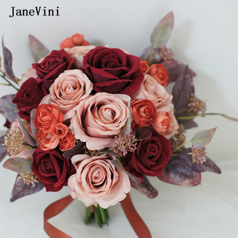 Bridal Janevini Vintage Bury Bouquets Roses Eucalyptus Bride Wedding ddmysmile Flowers Artificial Big Fake Bouquet Wedding Accessories Smile