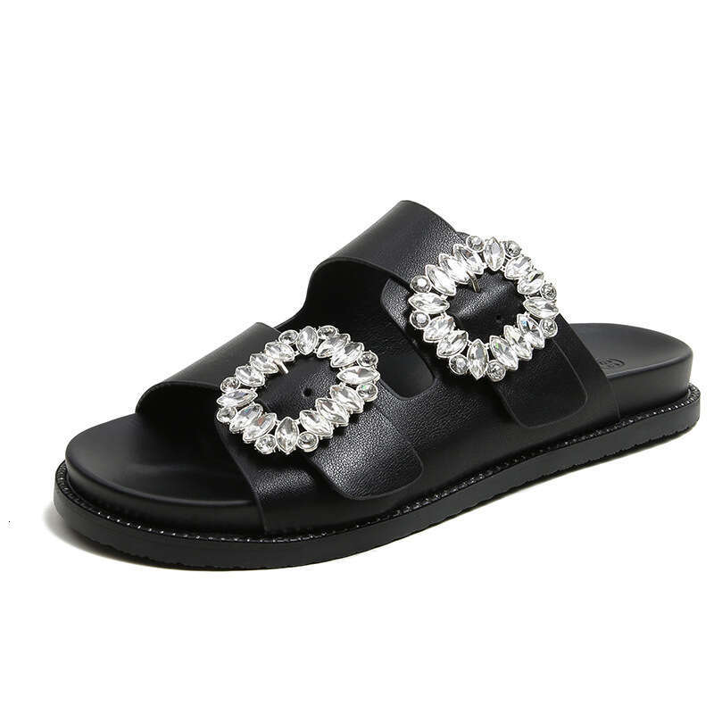 rhinestone crystal buckle slippers women brand design crystal double flip flops female platform slides sandals