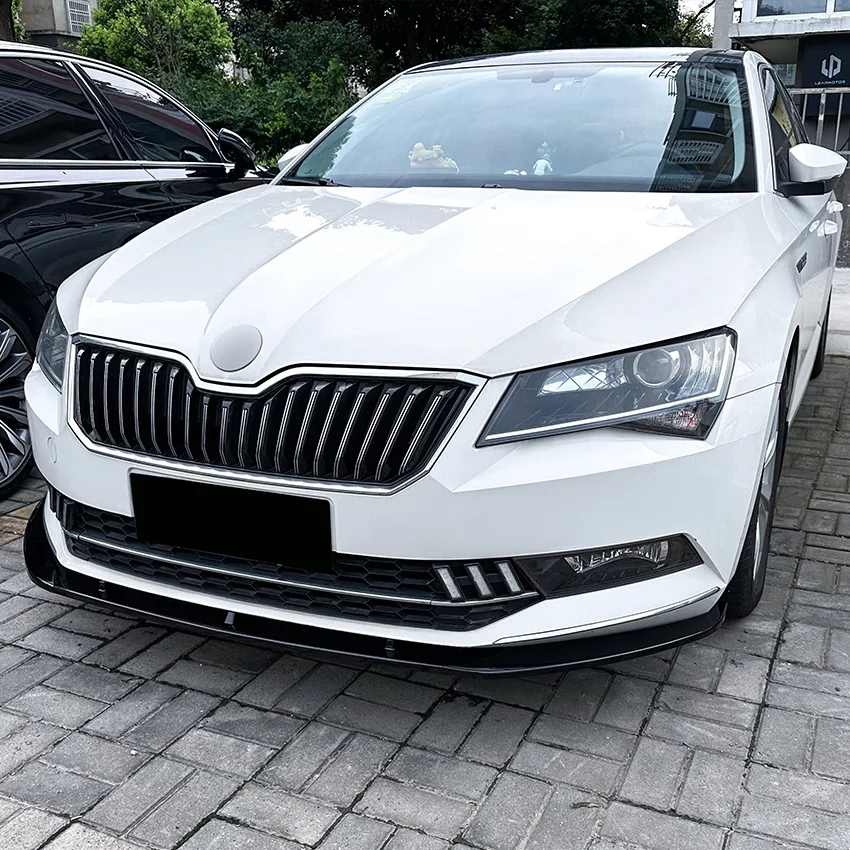 3pcs Car Front Bumper Lip Splitter Diffuser For Skoda Superb B8 2016-2018 Spoiler Body Kit Tuning Accessories Gloss Black ABS