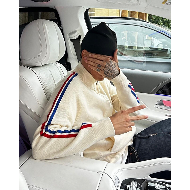 Men's short jacket, hip-hop embroidered letter stand up collar zipper cardigan, knitted sweater jacket