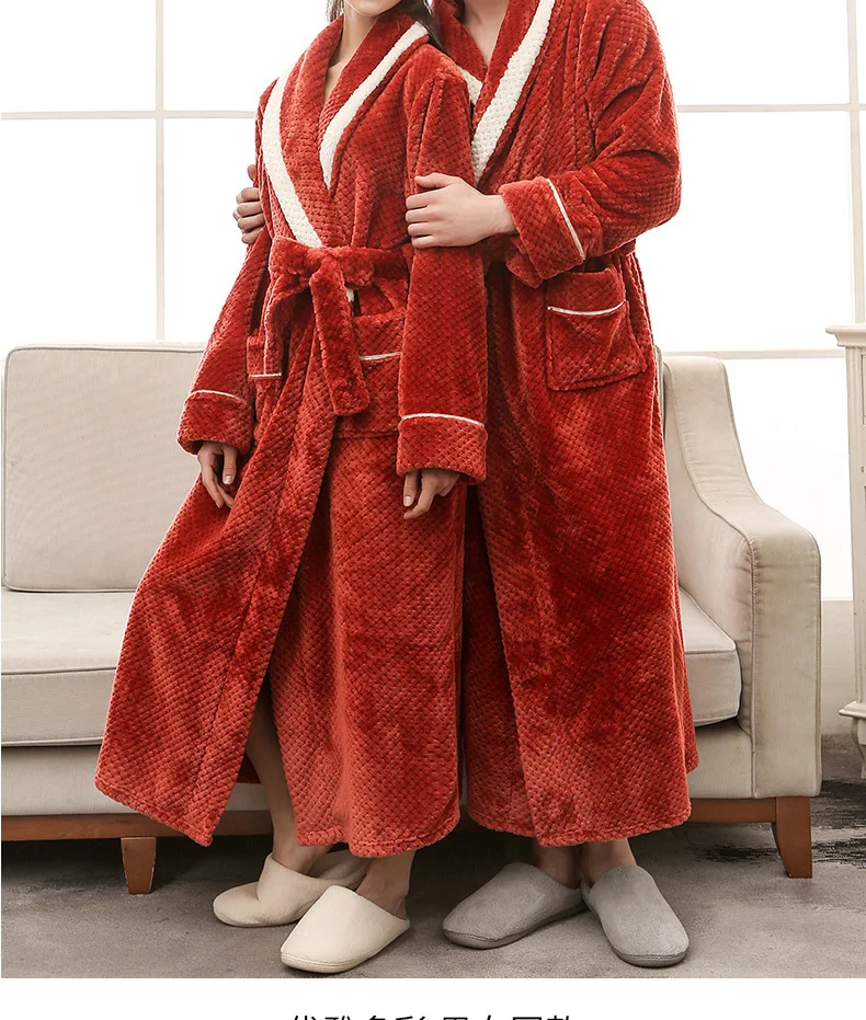 Winter New Sleepwear Warm Flannel Robe Long Home Clothes Women's Bathrobe Thicken Fleece Bath Gown Men Shower Robes Peignoirs