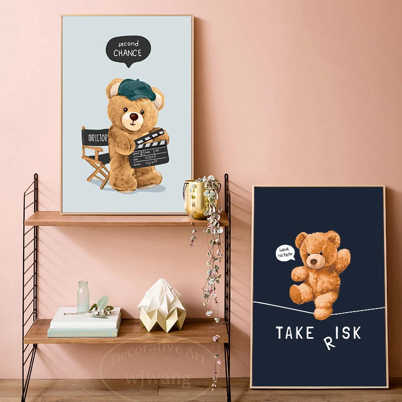 Cute Funny Animals Poster Naughty Bears Posters Prints Inspirational Wall Art Canvas Paintings for Child Room Home Decor Picture smile