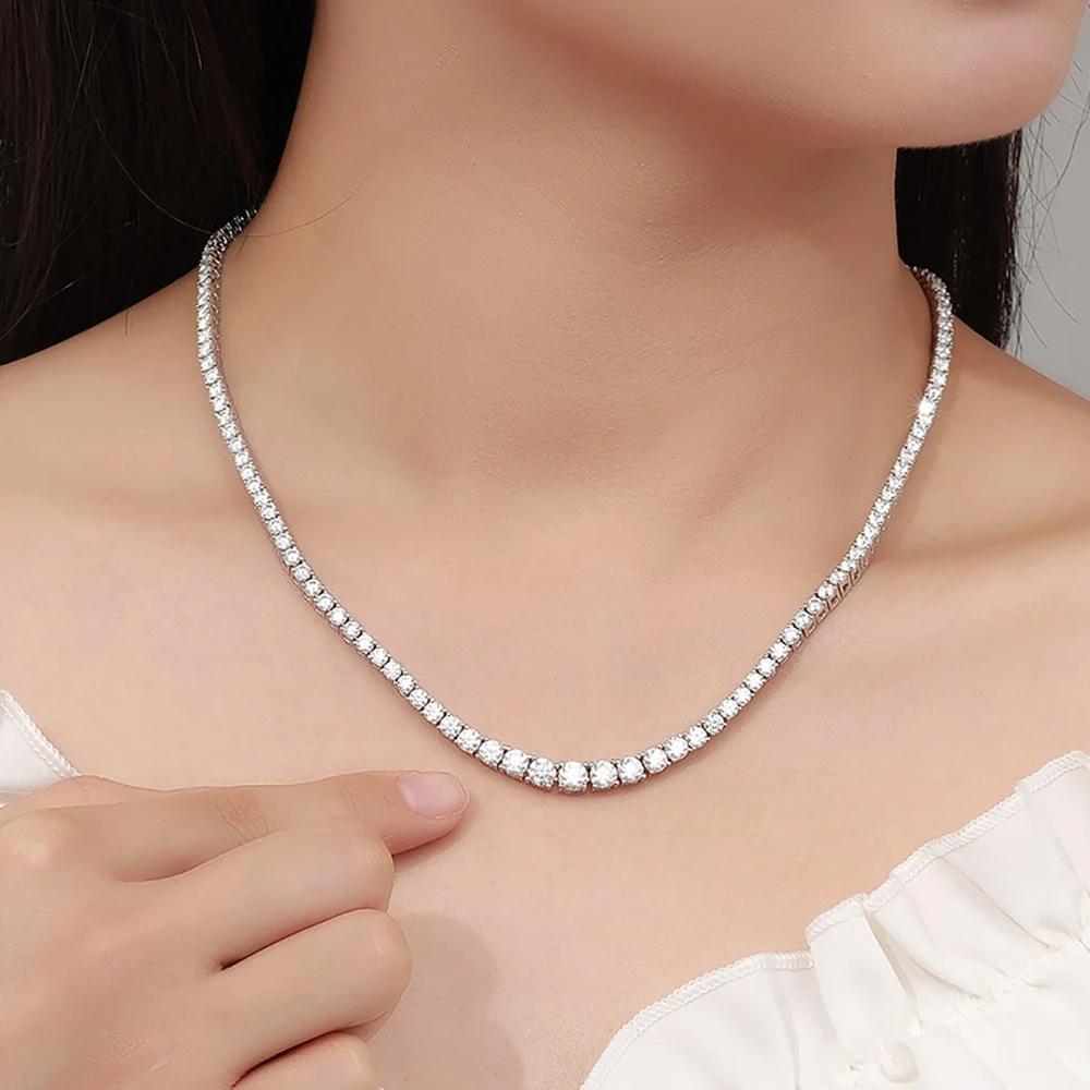 D Real Serenity Day Color Graduated Size Full Moissanite Tennis Necklace for Women S Sterling Sier Plated Fine Jewelry smile