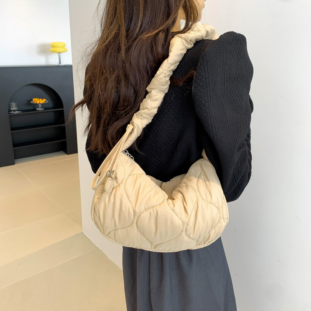 Women Quilted Shoulder Bag Versatile Puffy Crescent Bag Lightweight Puffy Crossbody Sling Bag Pleatd Satchel Bag Commuting Bag