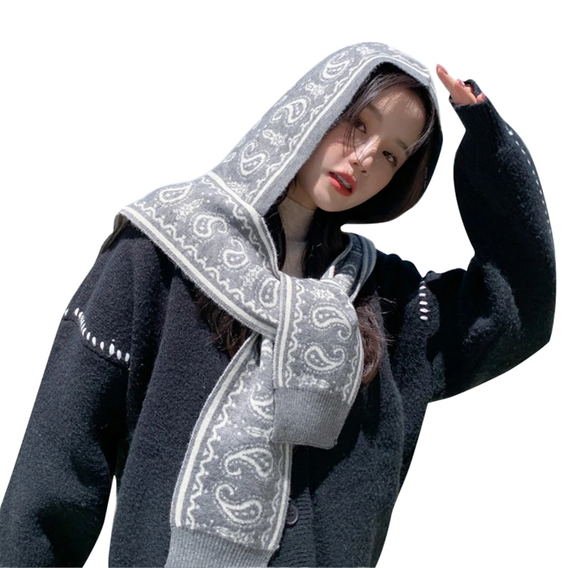 Wrap Hooded Hooded Shawl Scarf Hat Hat Scarf Set Head Warmer Crochet Head Scarf One Piece Scarf Windproof Cap Hooded Hat smile