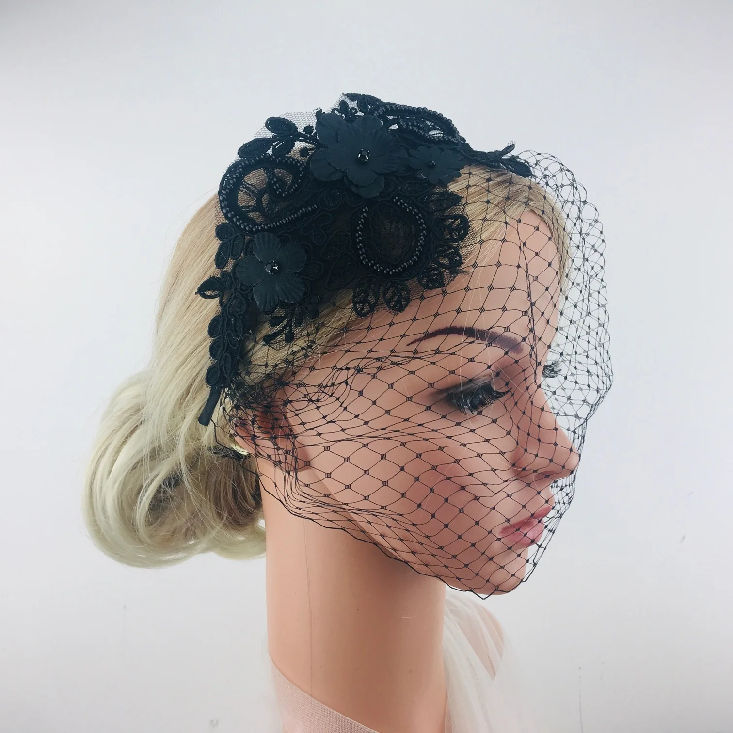 Face Drill White Applique Mask For Bride Headwear Net Birdcage Veils Elegant Pearl Flower Wedding ddmysmile Hair Accessories Hairband Smile