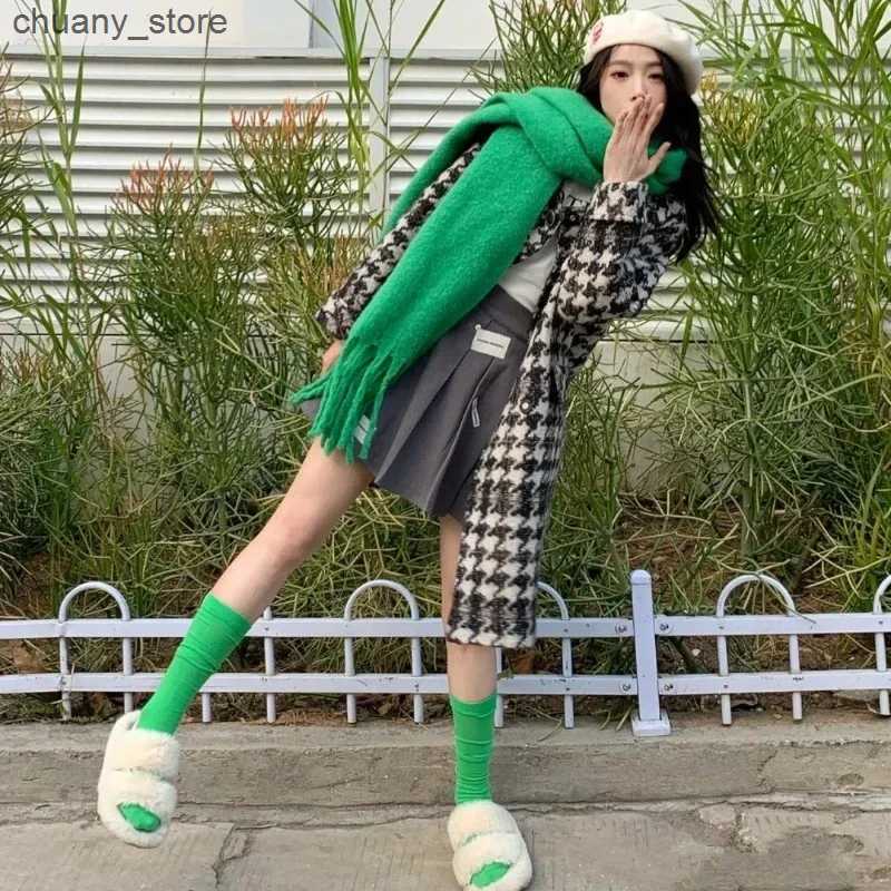 Scarves 210*40cm Solid Green Womens Scarf Winter Fashion Versatile Large Shawl Cashmere Bandana Warm Thick Soft Big Tassel Women Scarf L240910 - view 5