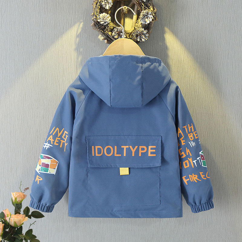 Designer Thin hooded 2025 new assault jacket and Autumn Spring children's blue casual Children's clothing free shipping