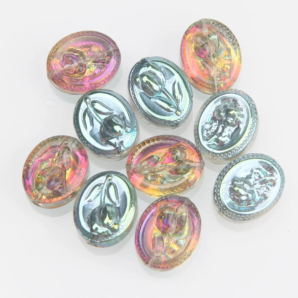 Roses Tulip Oval 20pcs Flower Beads AB Color Bead Charms for Jewelry Making Bracelet Necklace DIY Handmade Findings 15*19mm smile 15*19mm