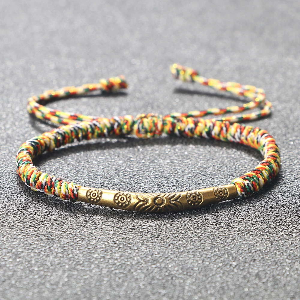 Braided Lucky Colorful Handmade Rope Bracelets for Women Men Vintage Gold Color Long Tube Accessories Wristband Bangles Jewelrys smile