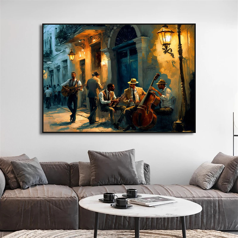 Music Jazz Saxophone Violin Cello Guitar Piano Vintage Art Posters Canvas Oil Painting Wall Prints Pictures for Room Home Decor