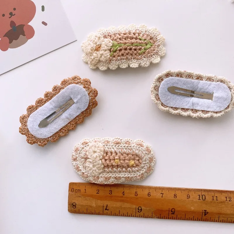 Versatile 5Pcs Knitted Models Wool Sweet Flowers Girl ddmysmile Heart Clip Cute Wrap Cloth Bangs Hair Clip Kids Baby Girl Hair Accessories Smile